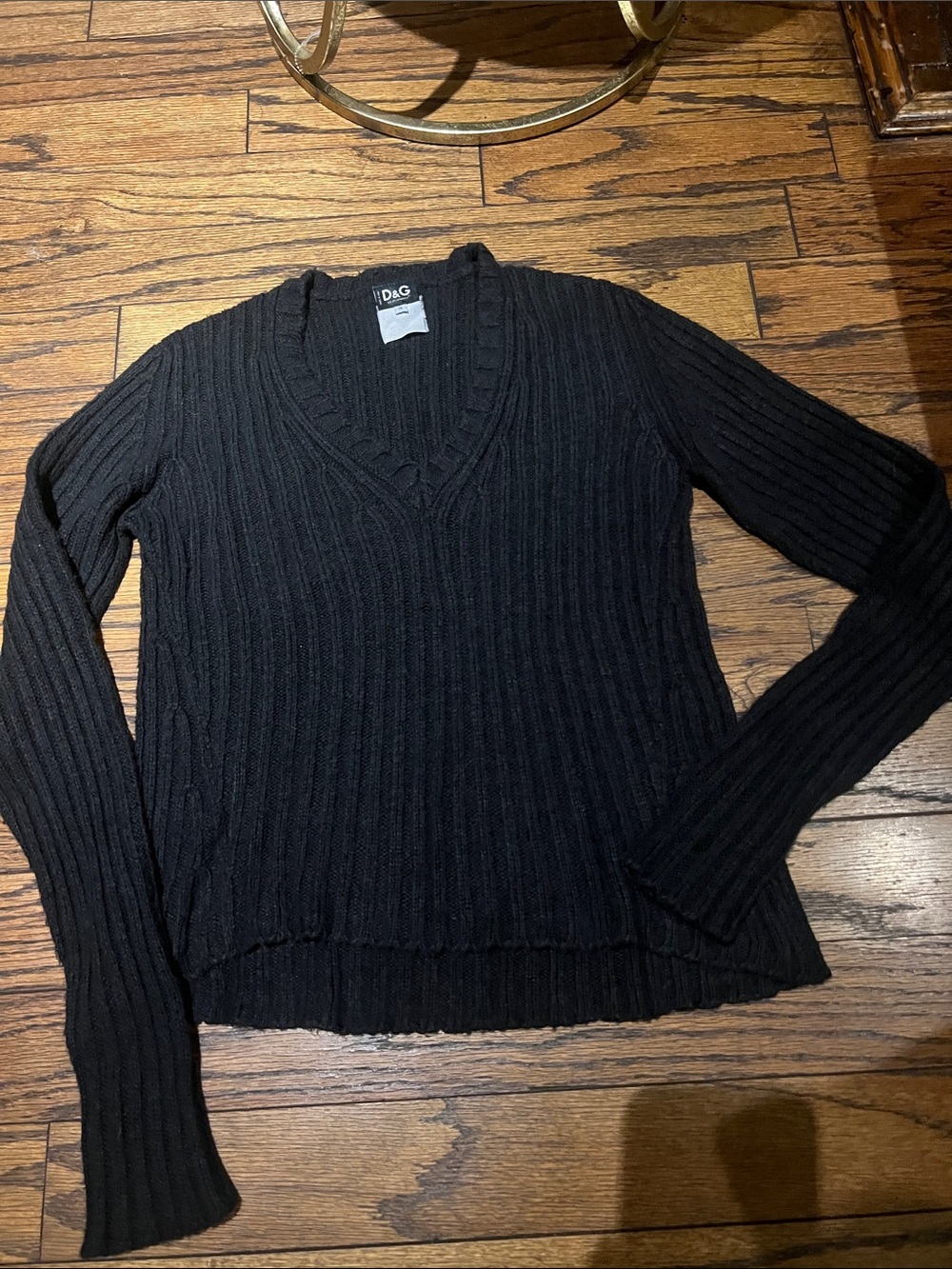 D&G Black Ribbed V-Neck Long Sleeve Women's Sweater
